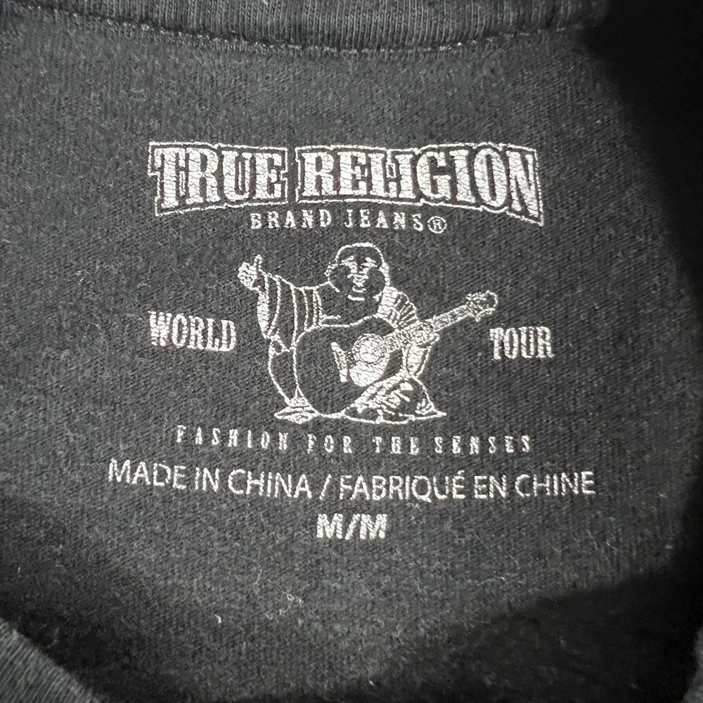 True Religion Graphic T-Shirt Mens Medium Black Excellent Horseshoe Logo Tee Y2K